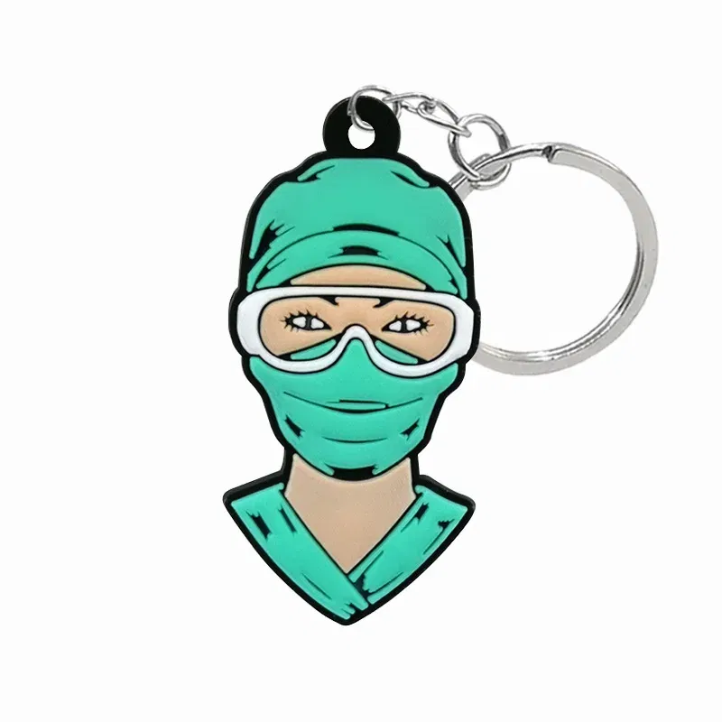 Color: Yellow - 1PCS PVC Rubber Hot Keychain for nurses New Design Medicine Style Heart & Brain Car Key Pendant Cute Bag Ornament Gift