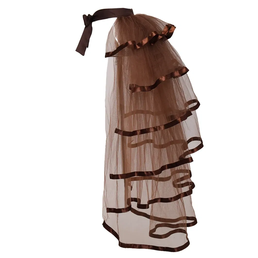 Color: Brown, Size: One Size, Ships From: CHINA - Women Punk Puffy Ruffle Tutu Bustle Skirts Sexy Steampunk Cocktail Party Tie-on Overskirt Gothic Tulle Skirt for Female