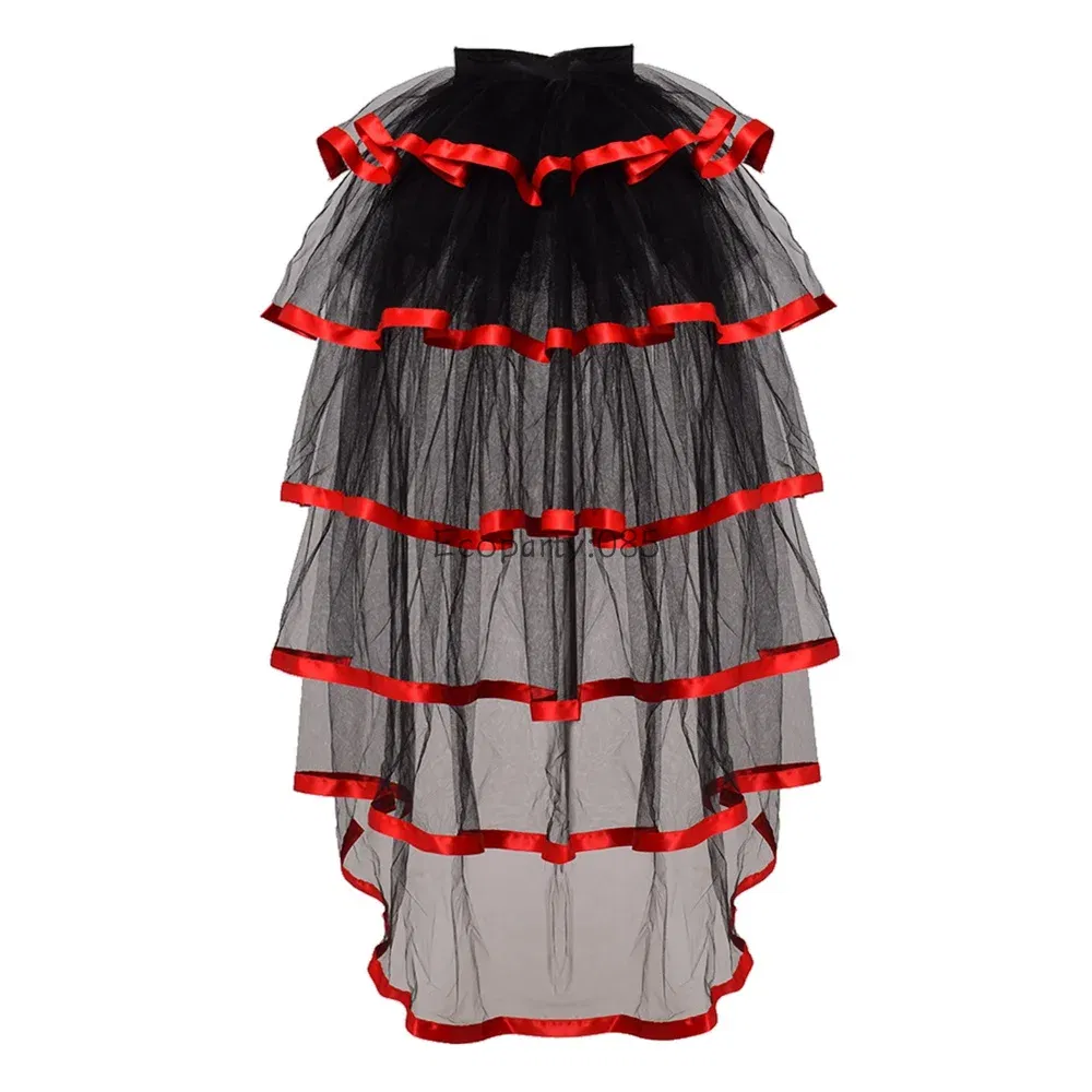 Color: Brown, Size: One Size, Ships From: CHINA - Women Punk Puffy Ruffle Tutu Bustle Skirts Sexy Steampunk Cocktail Party Tie-on Overskirt Gothic Tulle Skirt for Female