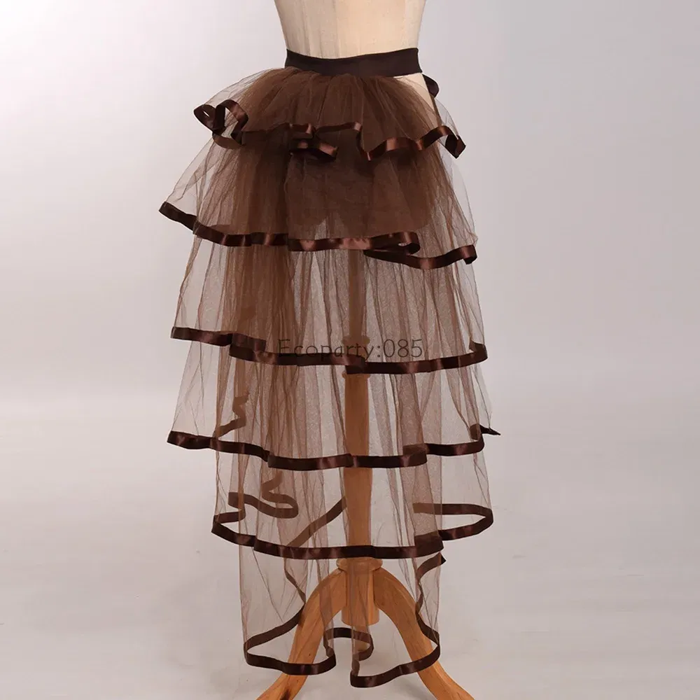 Color: Brown, Size: One Size, Ships From: CHINA - Women Punk Puffy Ruffle Tutu Bustle Skirts Sexy Steampunk Cocktail Party Tie-on Overskirt Gothic Tulle Skirt for Female