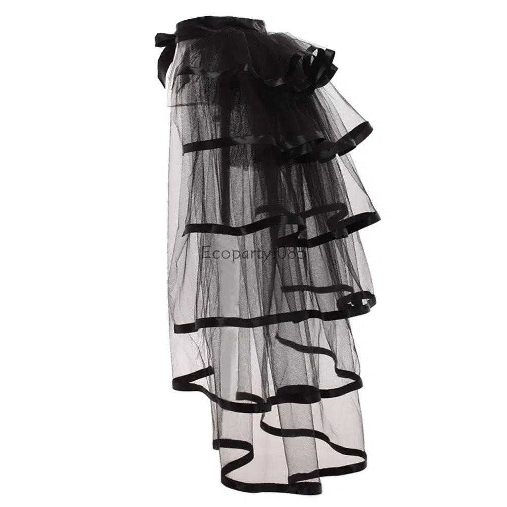 Color: Brown, Size: One Size, Ships From: CHINA - Women Punk Puffy Ruffle Tutu Bustle Skirts Sexy Steampunk Cocktail Party Tie-on Overskirt Gothic Tulle Skirt for Female