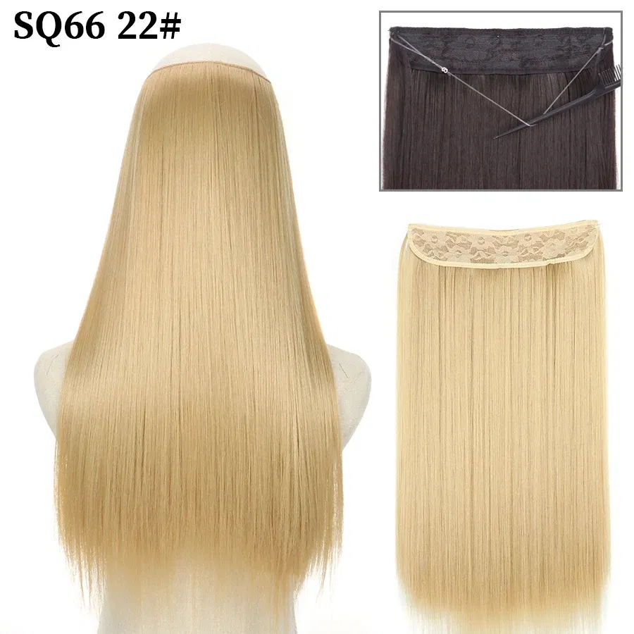 Color: #30, Stretched Length: 22inches, Ships From: CHINA - Synthetic Natural Wavy No Clip Fish Line Invisible Hair Extensions Mixed Color Blonde Black Artificial False Hair Piece ForWomen