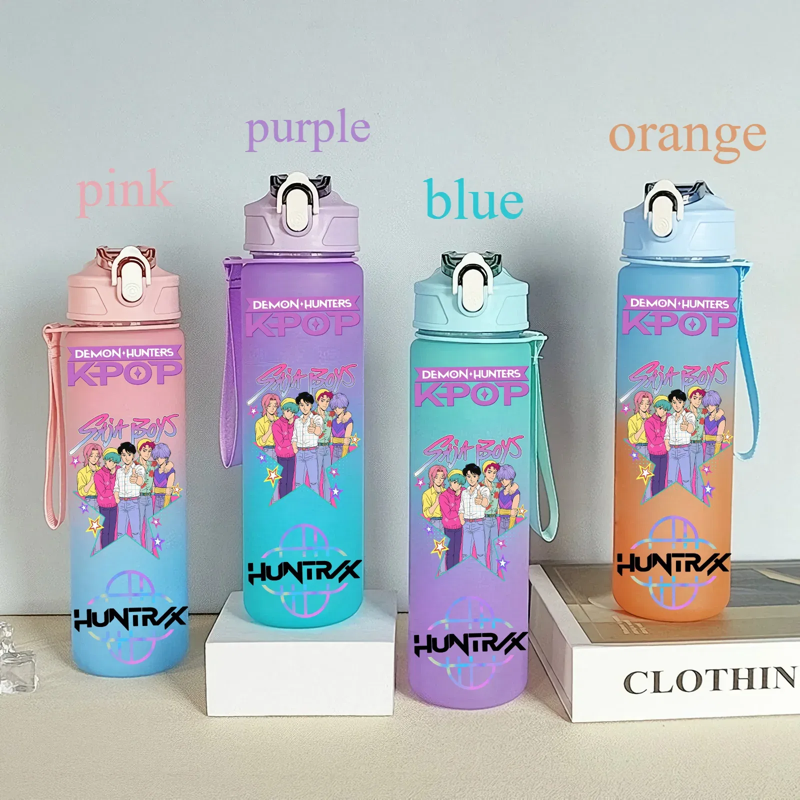 Color: Multicolor, Size: 25cm - 750ML K-pop Demon Hunters HUNTR X Rumi Mira Zoey Jinu Celine Kpop Plastic Water Cup K Pop Drinking Bottle School Huntrix Gourde