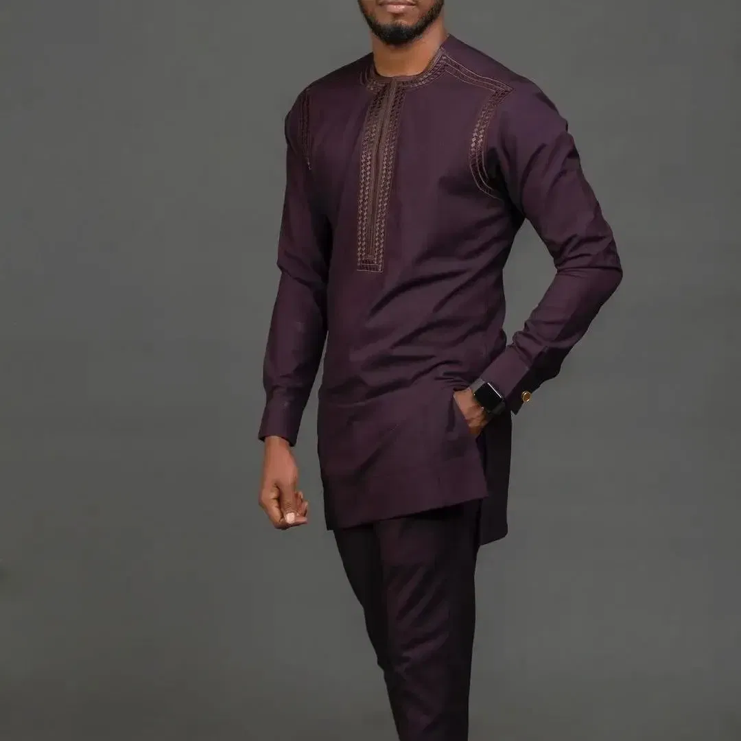 Color: MULTI, Size: XL - 2024 New African Traditional Men's Set Elegant and Fashionable Men's Suit Casual Embroidery Two Piece Set Men's Suit Kaftan