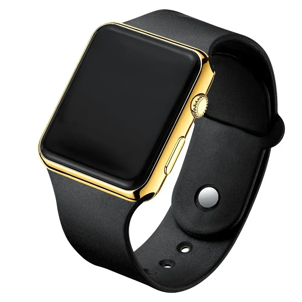 Color: Gold - Simple Digital Watch for Men Women Fashion Sport LED Electronic Watch Black Silicone Wristband Casual Mens Watch Reloj Hombre
