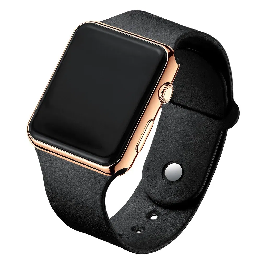 Color: Gold - Simple Digital Watch for Men Women Fashion Sport LED Electronic Watch Black Silicone Wristband Casual Mens Watch Reloj Hombre