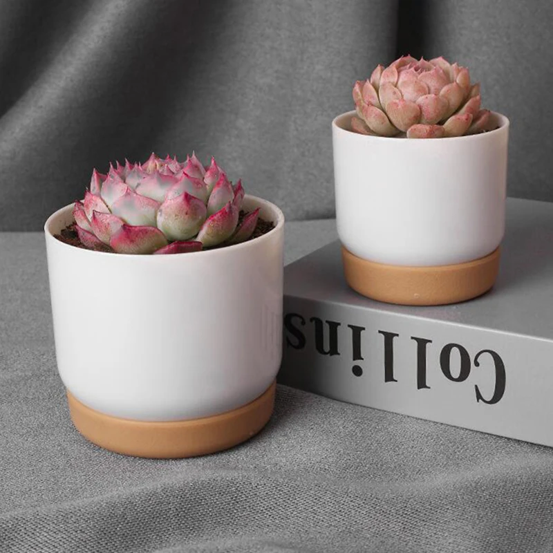 Color: Yellow - 1pcs Succulent Plant Pot Six-sided Ceramic Pot Succulent Flowerpot Set With Bamboo Support For Desktop