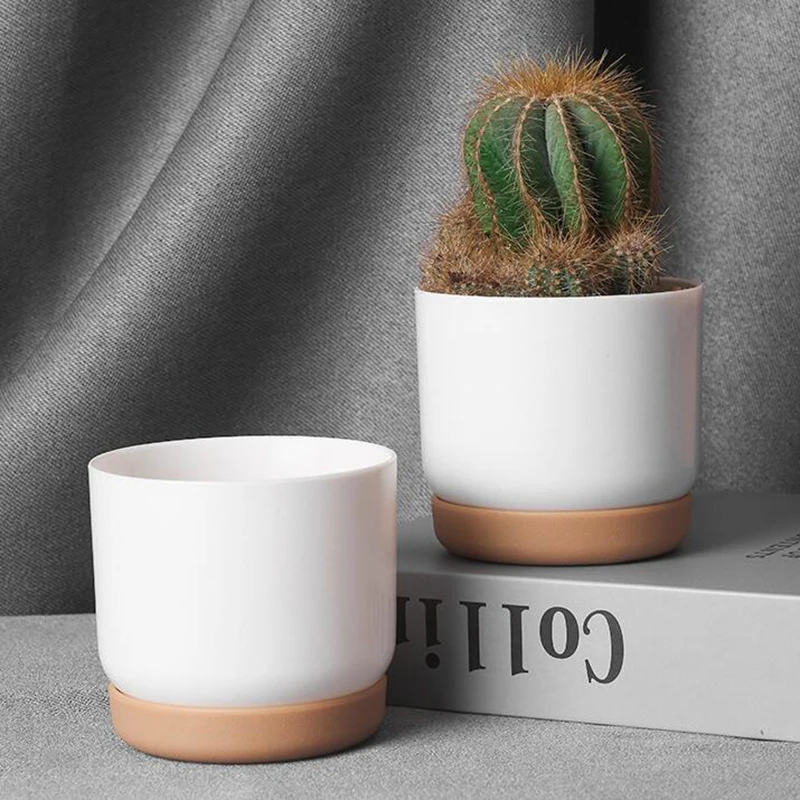 Color: Yellow - 1pcs Succulent Plant Pot Six-sided Ceramic Pot Succulent Flowerpot Set With Bamboo Support For Desktop