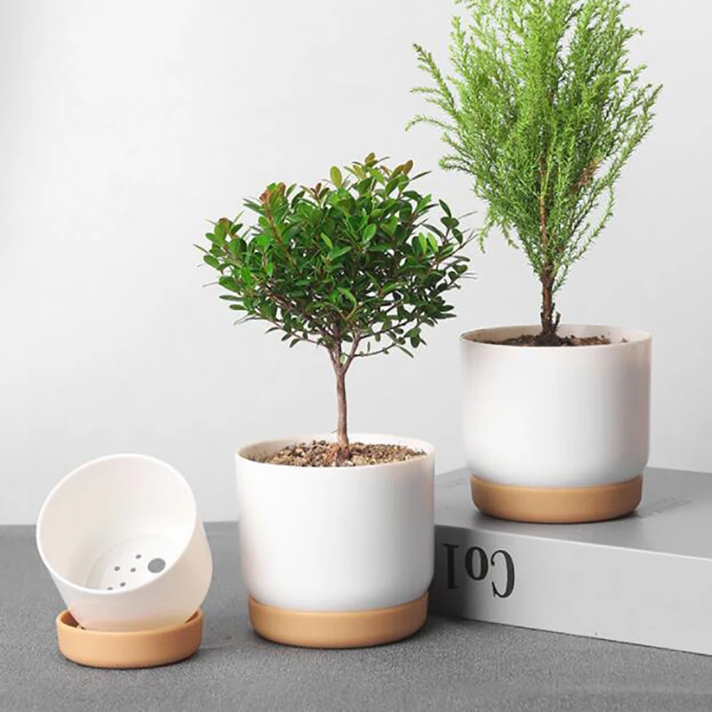 Color: Yellow - 1pcs Succulent Plant Pot Six-sided Ceramic Pot Succulent Flowerpot Set With Bamboo Support For Desktop