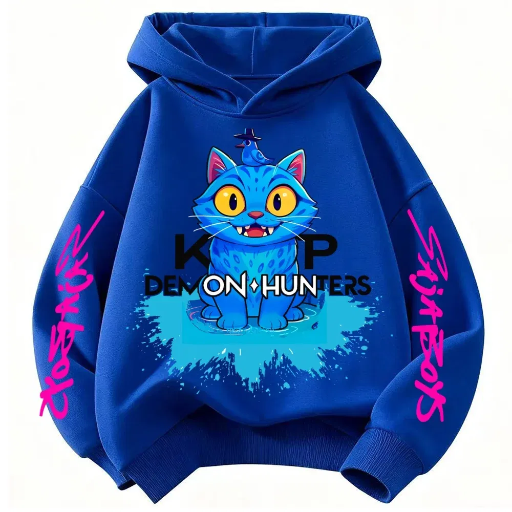 Color: black, Kid Size: 7 - 2025 New Saja Boys Derpy KPop Demon Hunter Cartoon Boy Hooded Sweatshirt Warm Wave Fashion Casual Tops Casual Black Clothing