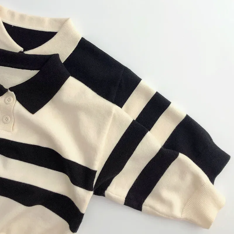 Color: black, Kid Size: 5 - 2025 Autumn New Children Long Sleeve Striped Sweater Cotton Boys Knitted Shirts Cute Baby Casual Knit Sweater Kids Clothes