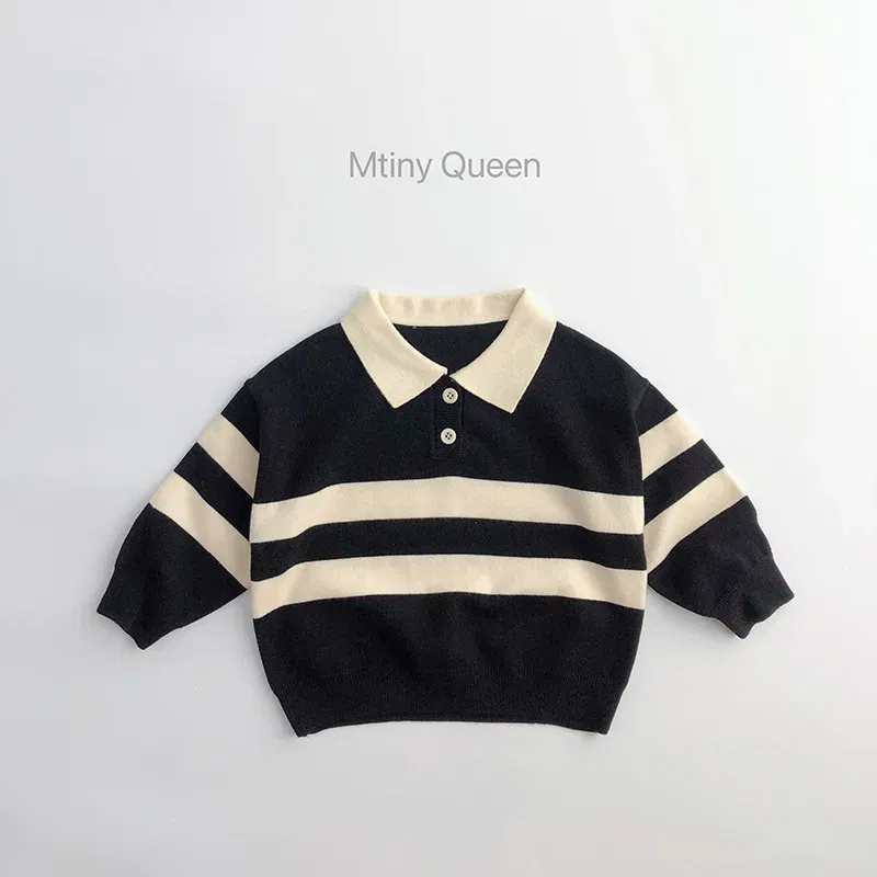 Color: black, Kid Size: 5 - 2025 Autumn New Children Long Sleeve Striped Sweater Cotton Boys Knitted Shirts Cute Baby Casual Knit Sweater Kids Clothes