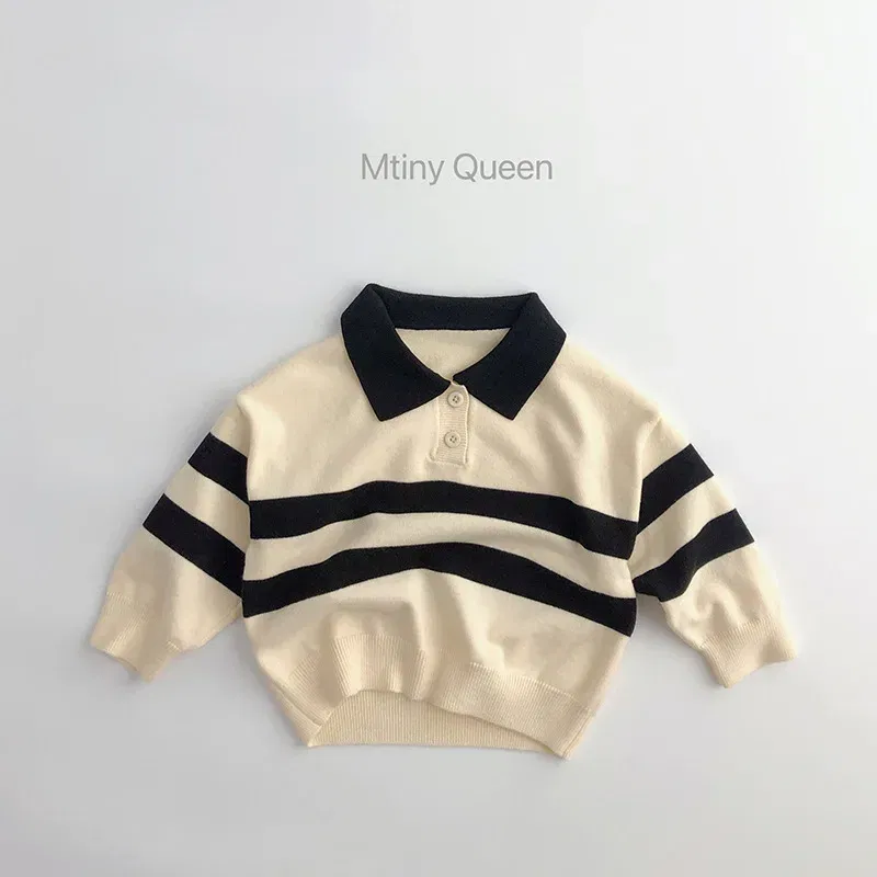Color: black, Kid Size: 5 - 2025 Autumn New Children Long Sleeve Striped Sweater Cotton Boys Knitted Shirts Cute Baby Casual Knit Sweater Kids Clothes