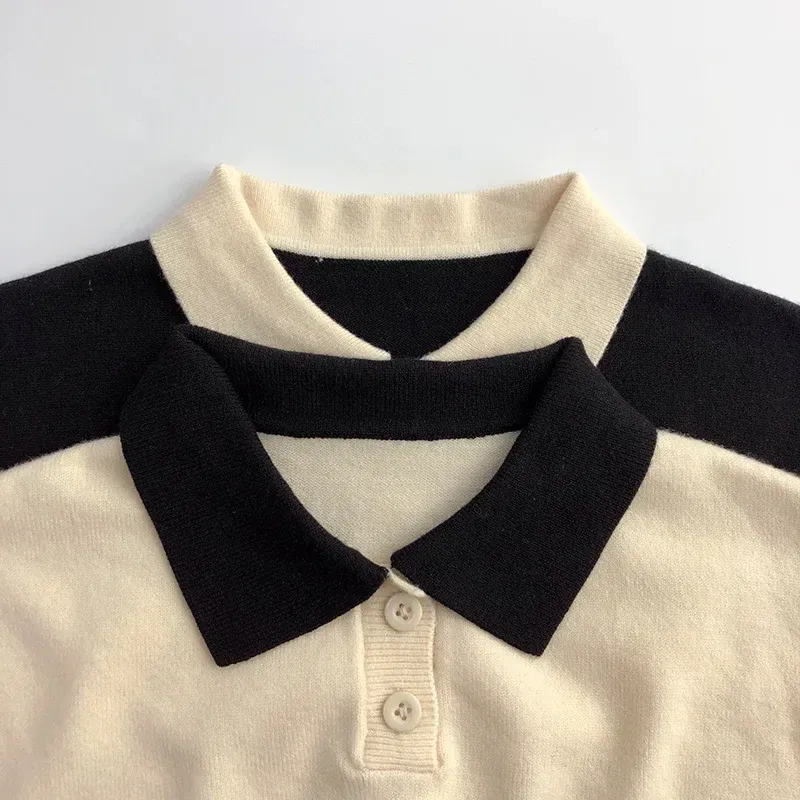 Color: black, Kid Size: 5 - 2025 Autumn New Children Long Sleeve Striped Sweater Cotton Boys Knitted Shirts Cute Baby Casual Knit Sweater Kids Clothes