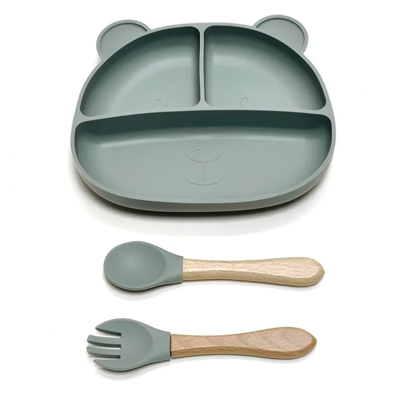 Color: Red - Gel dinner plate children eating tableware adsorption on the desktop fruit plate silicone supplement plate