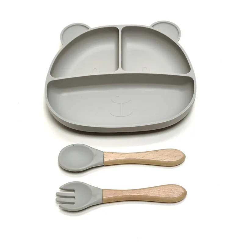 Color: Red - Gel dinner plate children eating tableware adsorption on the desktop fruit plate silicone supplement plate