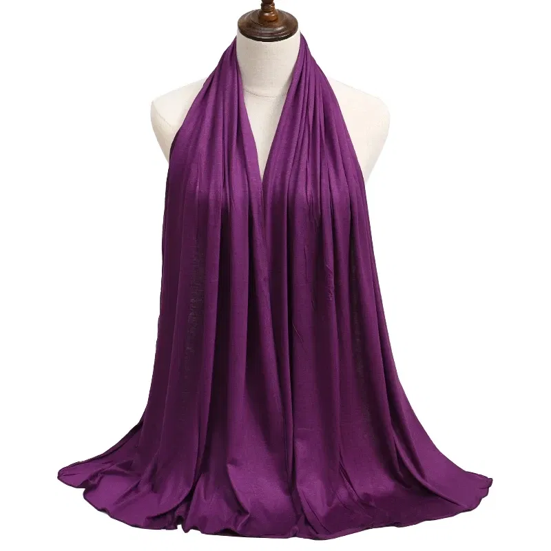 Color: Dusty Pink - Modal Cotton Jersey Hijab Scarf Long Muslim Shawl Plain Soft Turban Tie Head Wraps For Women Africa Headband 170x60cm