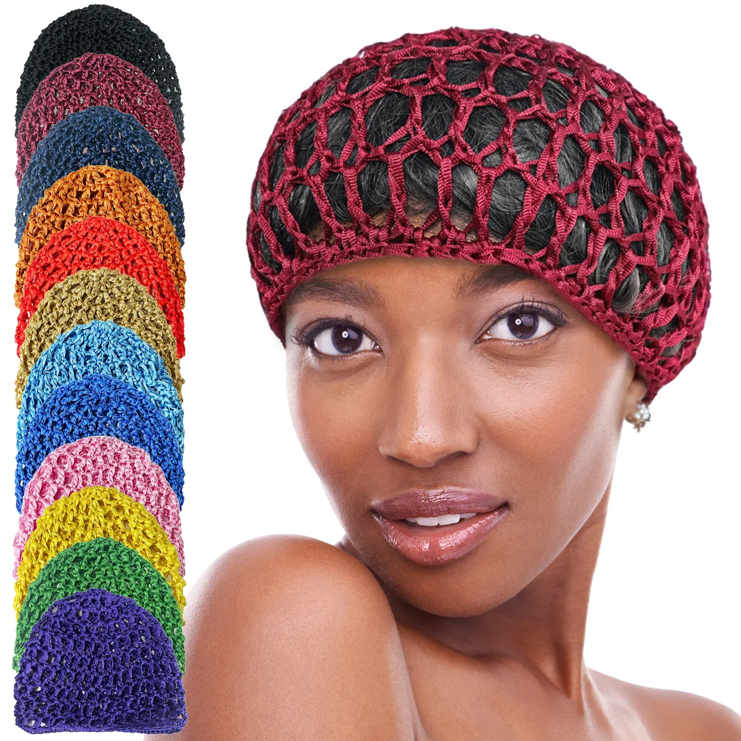 Color: black - Womens Mesh Hair Net Crochet Cap Stylish Bar Hair Net Hand-crocheted Silk Mesh Hair Accessories Hats Turban Night Cover Beanie