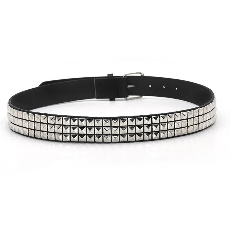 Color: Silver, Belt Length: 100cm - High Quality Rivet Belt Men&Women's Studded Fashion Versatile Belts Punk Rock With Pin Buckle Drop Decoration Black Hot Sale