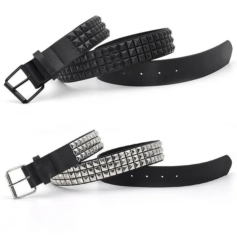 Color: Silver, Belt Length: 100cm - High Quality Rivet Belt Men&Women's Studded Fashion Versatile Belts Punk Rock With Pin Buckle Drop Decoration Black Hot Sale