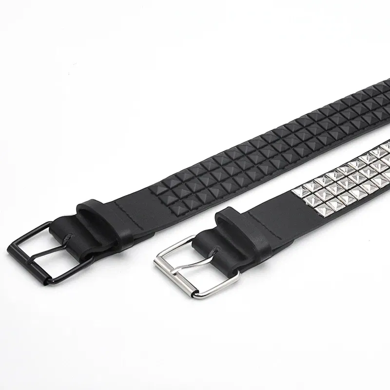 Color: Silver, Belt Length: 100cm - High Quality Rivet Belt Men&Women's Studded Fashion Versatile Belts Punk Rock With Pin Buckle Drop Decoration Black Hot Sale