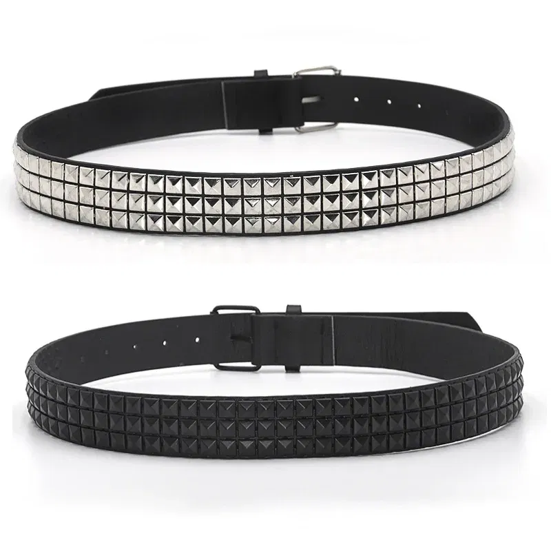 Color: Silver, Belt Length: 100cm - High Quality Rivet Belt Men&Women's Studded Fashion Versatile Belts Punk Rock With Pin Buckle Drop Decoration Black Hot Sale