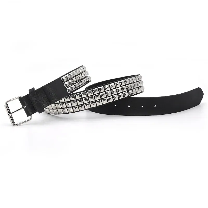 Color: Silver, Belt Length: 100cm - High Quality Rivet Belt Men&Women's Studded Fashion Versatile Belts Punk Rock With Pin Buckle Drop Decoration Black Hot Sale