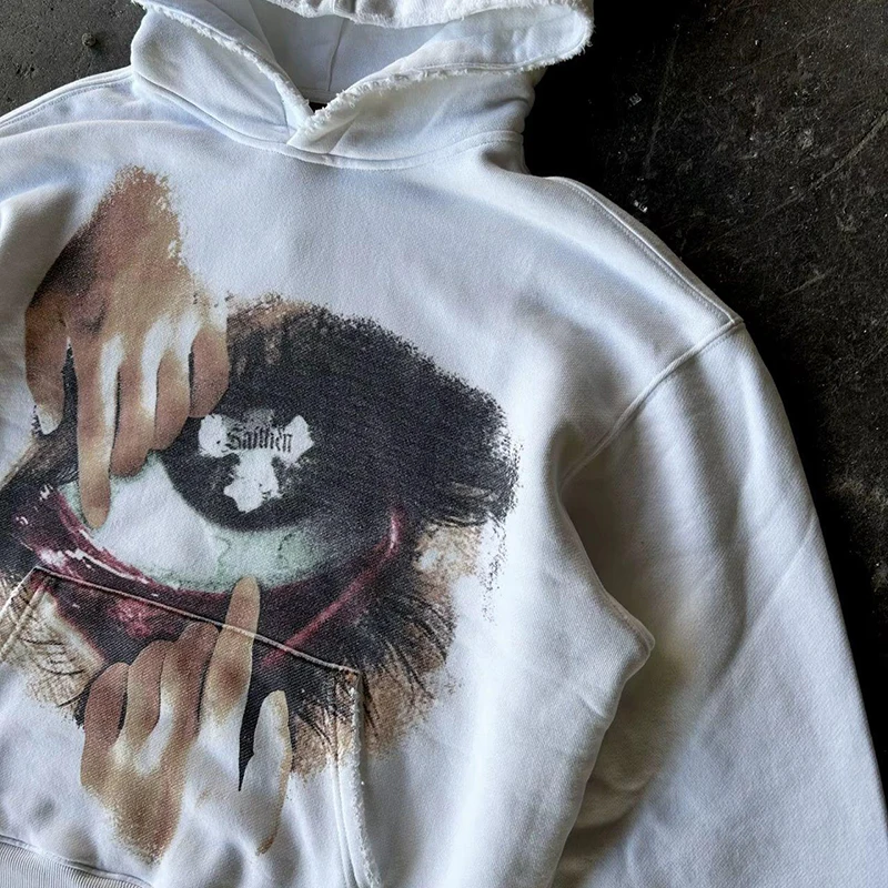 Color: WHITE, Size: S - Woman Sweatshirts Streetwear Y2K Hoodie Aesthetics Graphic Print Clothes Oversized Pullover Hoodie Sweatshirt Fall Clothes
