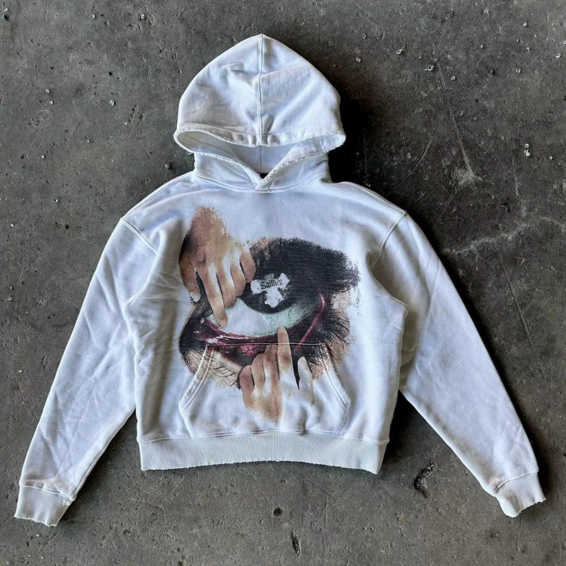 Color: WHITE, Size: S - Woman Sweatshirts Streetwear Y2K Hoodie Aesthetics Graphic Print Clothes Oversized Pullover Hoodie Sweatshirt Fall Clothes