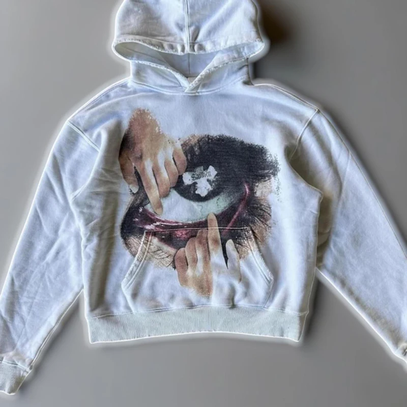 Color: WHITE, Size: S - Woman Sweatshirts Streetwear Y2K Hoodie Aesthetics Graphic Print Clothes Oversized Pullover Hoodie Sweatshirt Fall Clothes