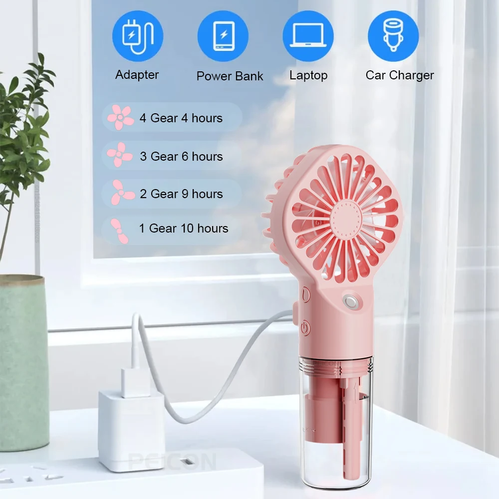 Color: WHITE - Portable Humidifier Fan Handheld Mist Fan Portable USB Mini Handheld Fan with Water Humidifier Rechargeable Mini USB Hand Fans