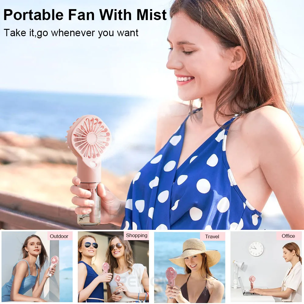 Color: WHITE - Portable Humidifier Fan Handheld Mist Fan Portable USB Mini Handheld Fan with Water Humidifier Rechargeable Mini USB Hand Fans