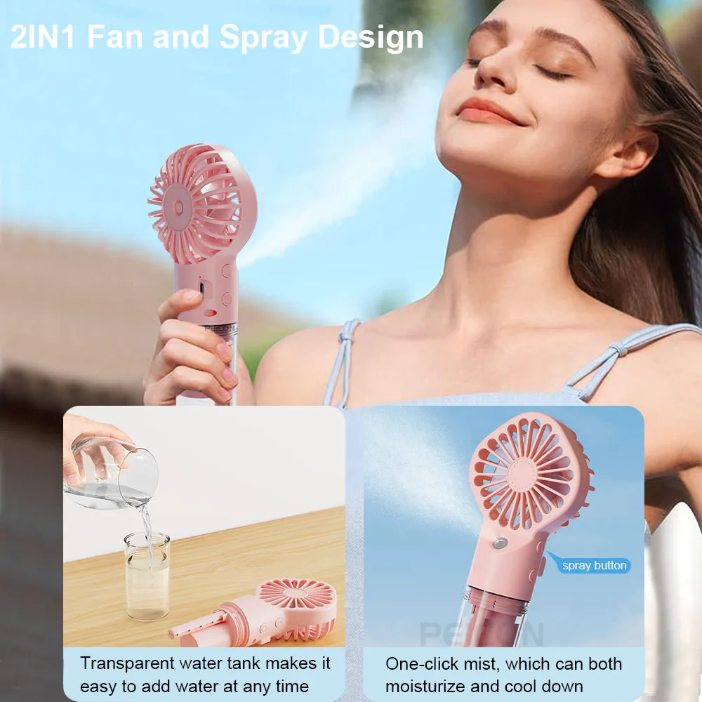 Color: WHITE - Portable Humidifier Fan Handheld Mist Fan Portable USB Mini Handheld Fan with Water Humidifier Rechargeable Mini USB Hand Fans