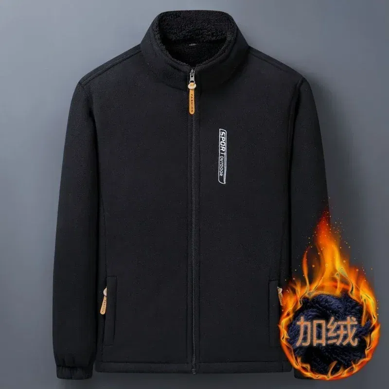 Color: SKY BLUE, Size: XXXL - Winter Men Outdoor Fleece Jacket Casual Polar Fleece Cold-Proof Thickened Coat Lightweight Windproof Zipper Cardigan Warm Jacket