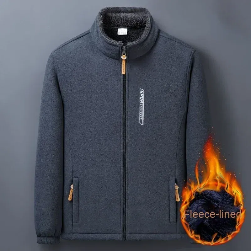 Color: SKY BLUE, Size: XXXL - Winter Men Outdoor Fleece Jacket Casual Polar Fleece Cold-Proof Thickened Coat Lightweight Windproof Zipper Cardigan Warm Jacket