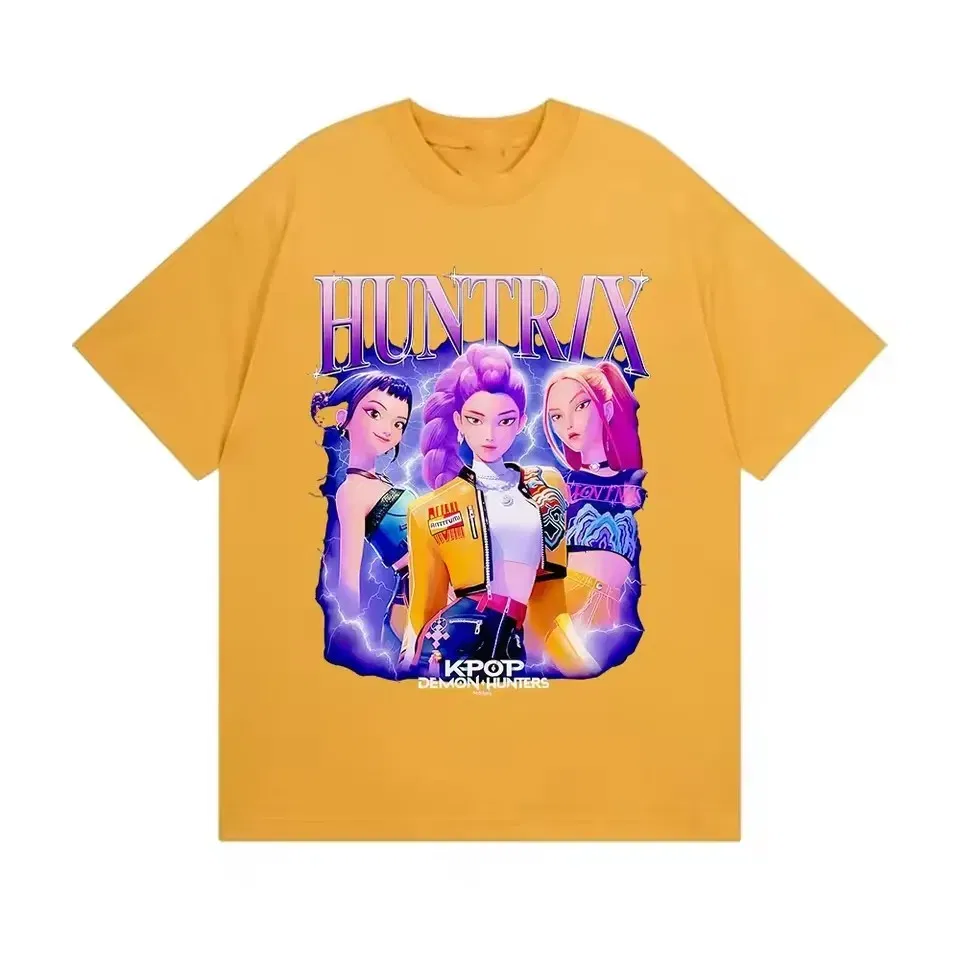 Color: green, Kid Size: 8 - Summer Huntrix Kpop Demon Hunters Graphics Cool Printed Girls Boys T Shirts High Quality Fashion Causal Tee Cotton Children Tops