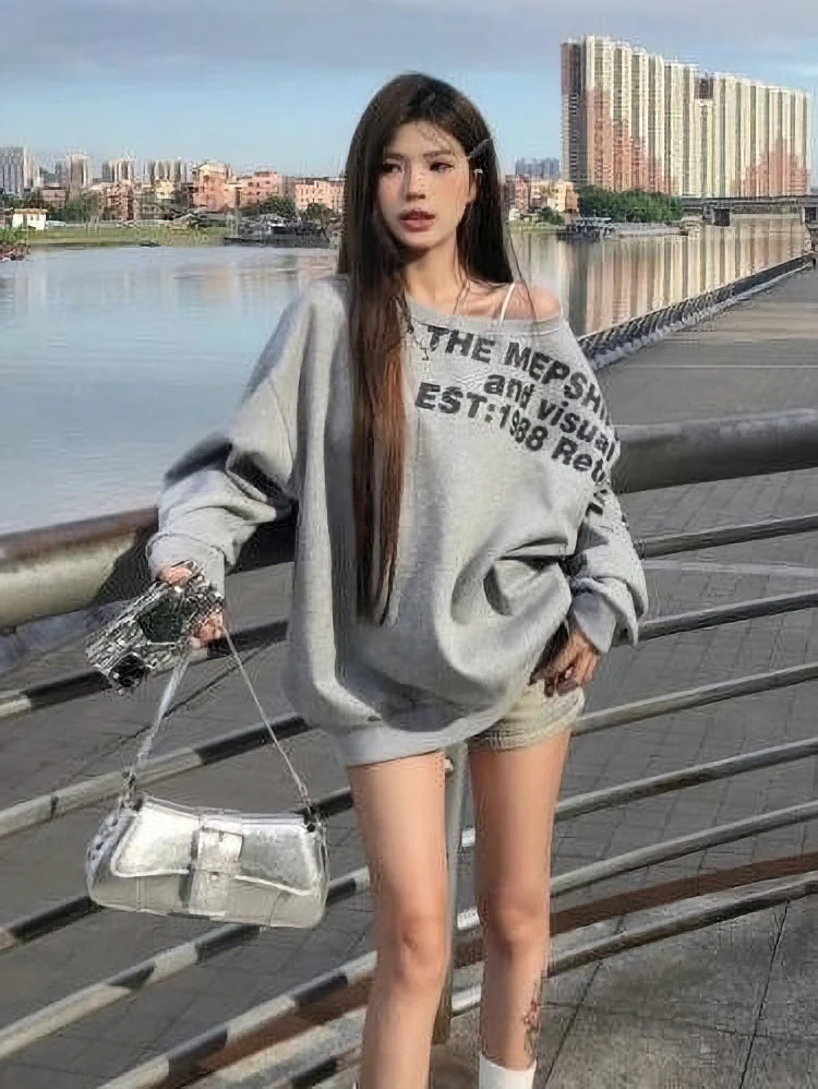 Color: black, Size: XS - Y2k Sexy Oversize T shirt Women Streetwear Print Long sleeve Basic Top Lady Fall Winter Korean Fashion Oversized Tees Shirt
