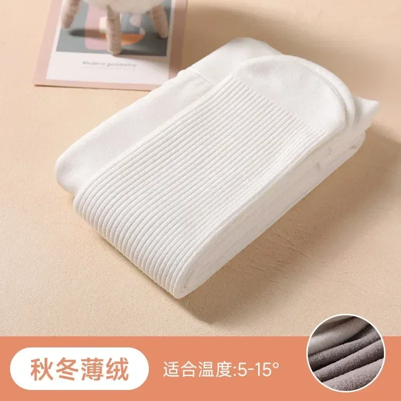 Color: WHITE, Size: S - Winter Infant Girls Plus Velvet Pantyhose Children's Leggings Thickening Children's Babys Skinny Pants Winter Clothes