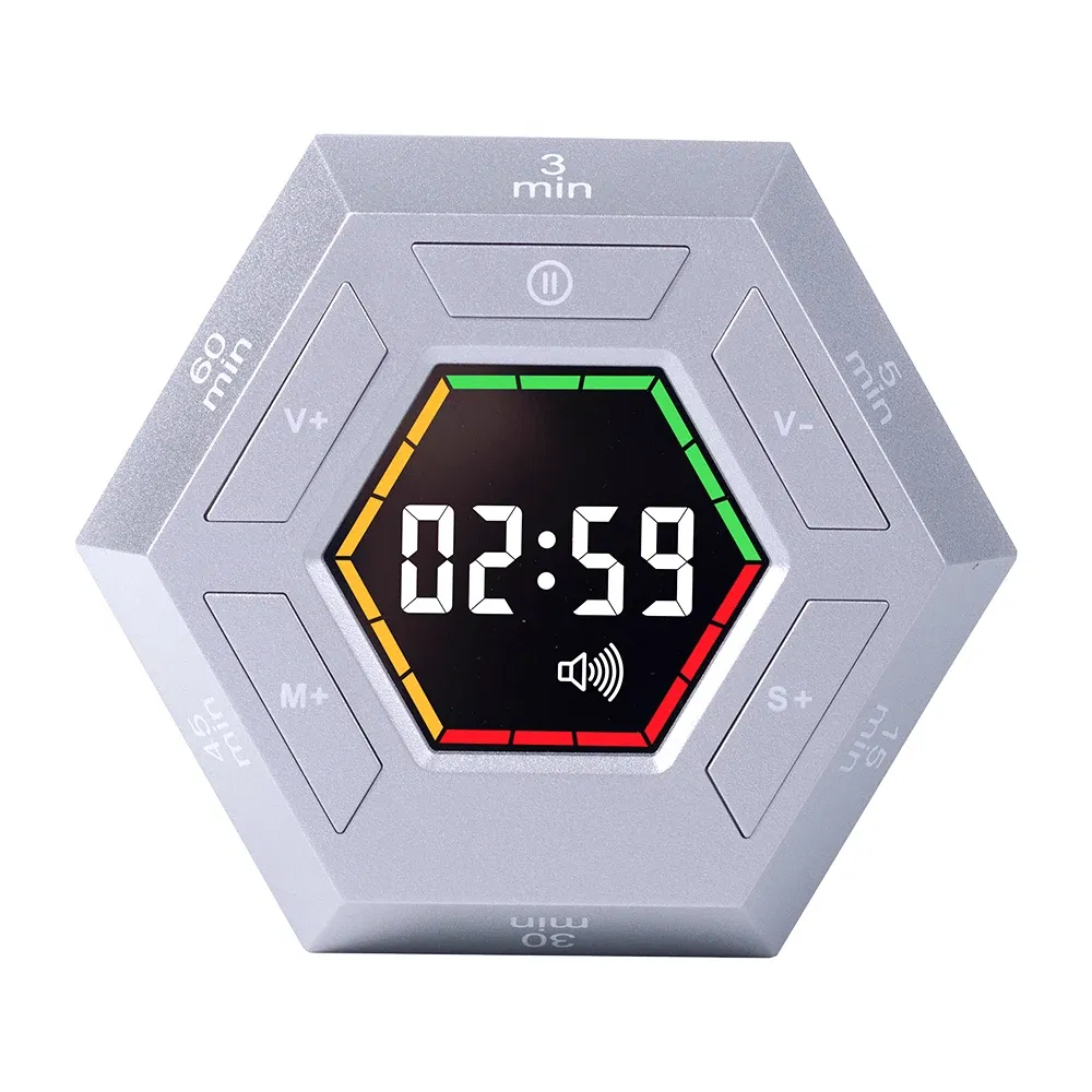 Color: GRAY - Hexagon Visual Flip Timer for kids Digital Study Pomodoro Cooking Timers Silent timing Magnetic Smart Productivity Kitchen Time