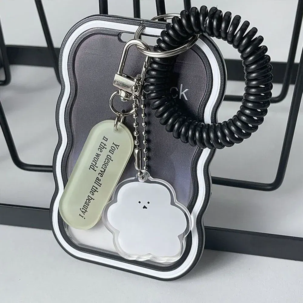 Color: black - INS Transparent Photocard Holder with Spring Keychain Idol Photo Protective Case 3 Inch Photo Card Holder Student ID Card Cover