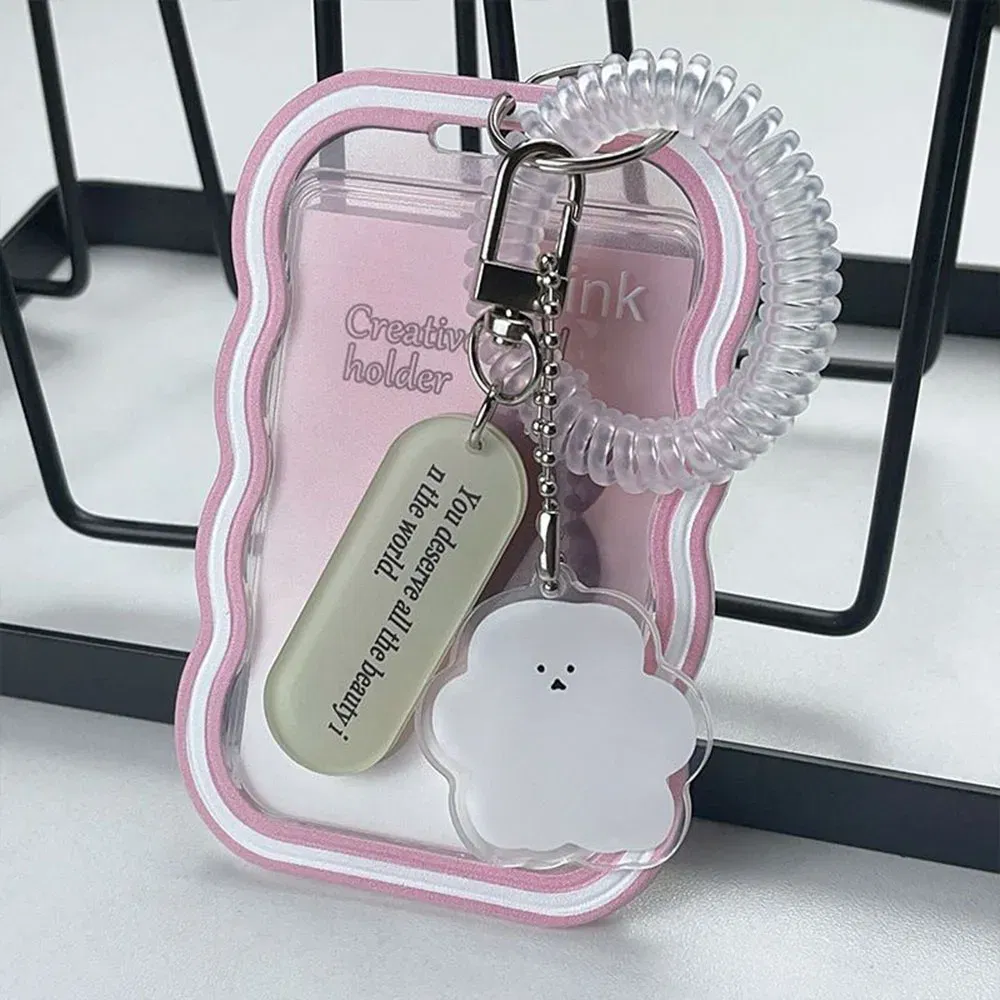 Color: black - INS Transparent Photocard Holder with Spring Keychain Idol Photo Protective Case 3 Inch Photo Card Holder Student ID Card Cover