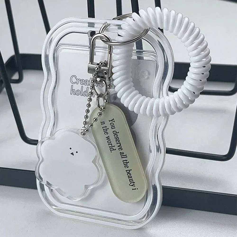 Color: black - INS Transparent Photocard Holder with Spring Keychain Idol Photo Protective Case 3 Inch Photo Card Holder Student ID Card Cover