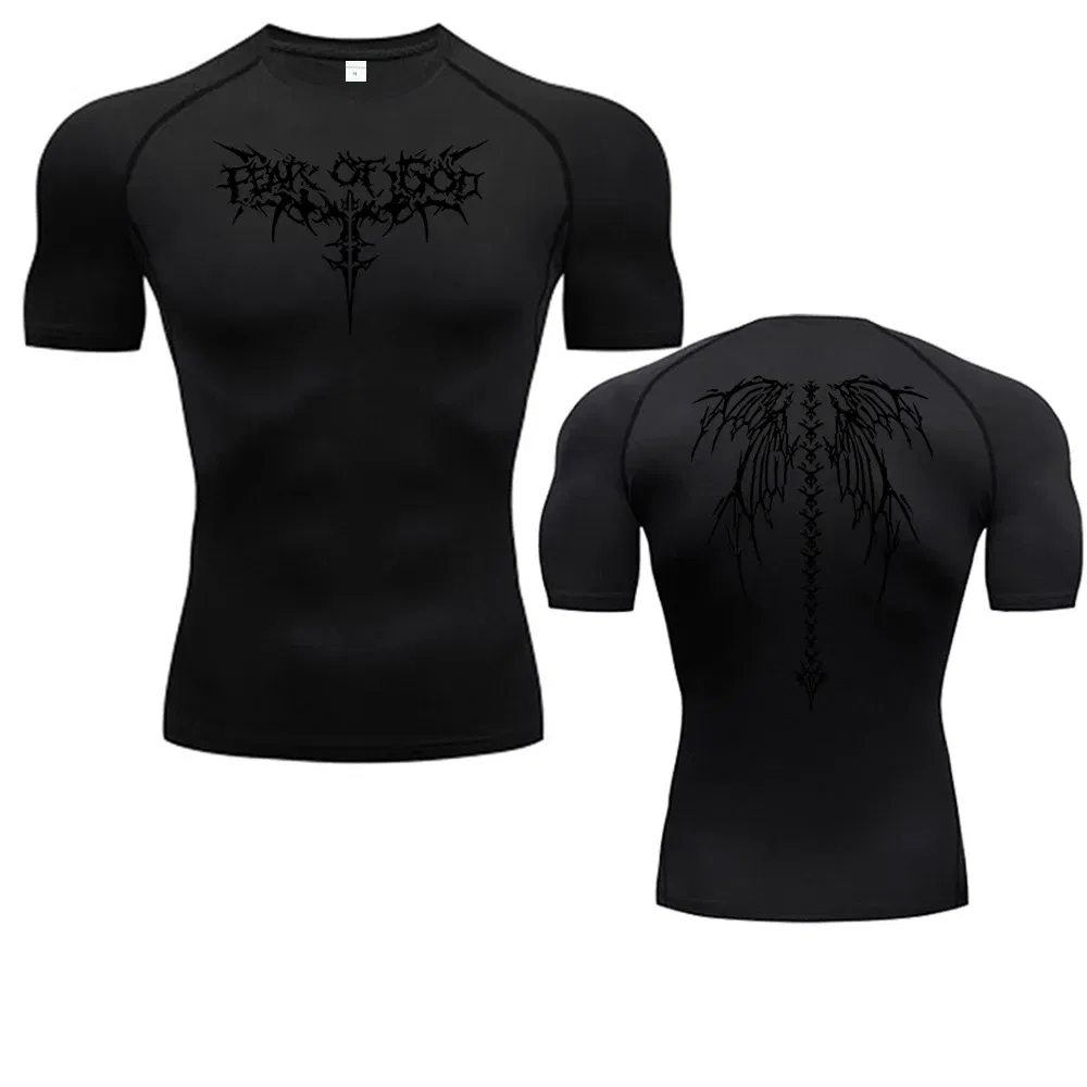 Color: black, Size: XL - Men's Compression Shirt Anime Print Gym Sport Quick Dry Gym TShirts Fitness Athletic Undershirts Elasticity Tops Tee Summer Male