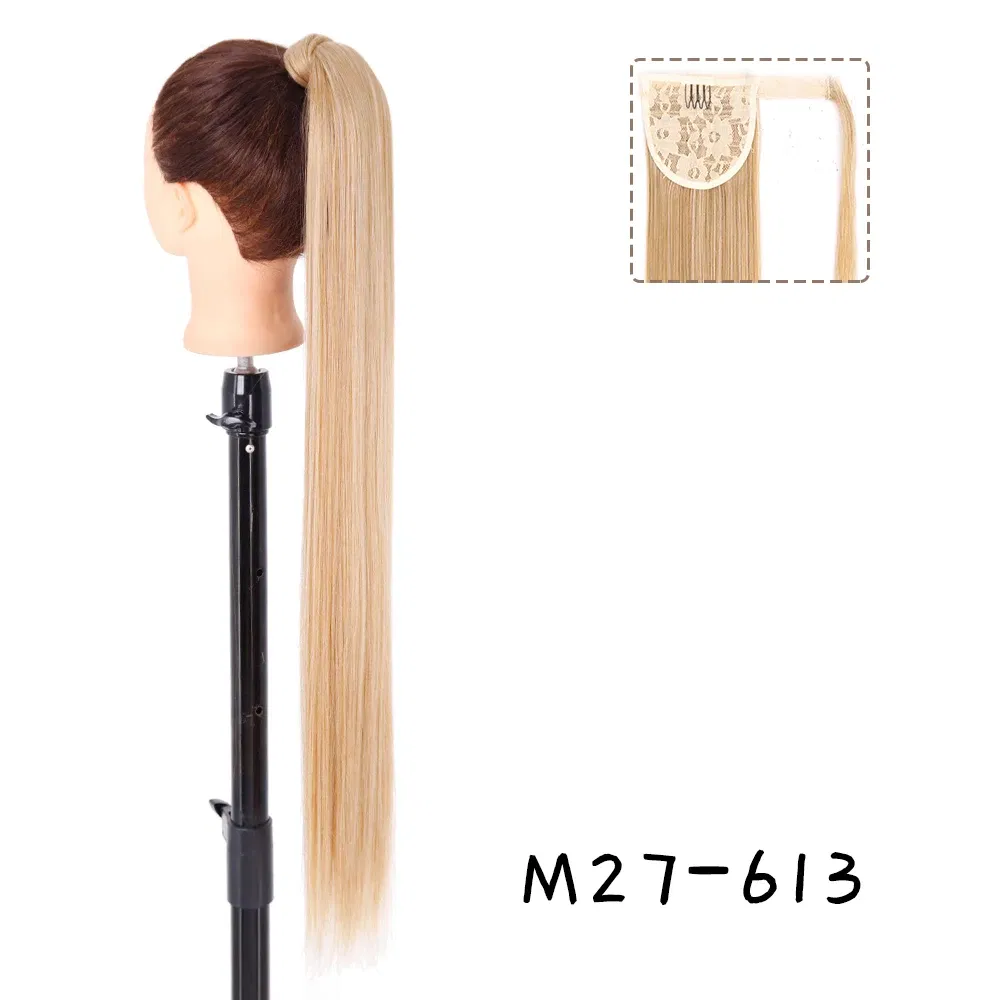 Color: P1B/613, Stretched Length: 22inches - AZQUEEN Straight Synthetic Hairpiece With Ponytail 85cm Super Long Wrap Around Clip In Hair Extensions Pony Tail For Daily Wear