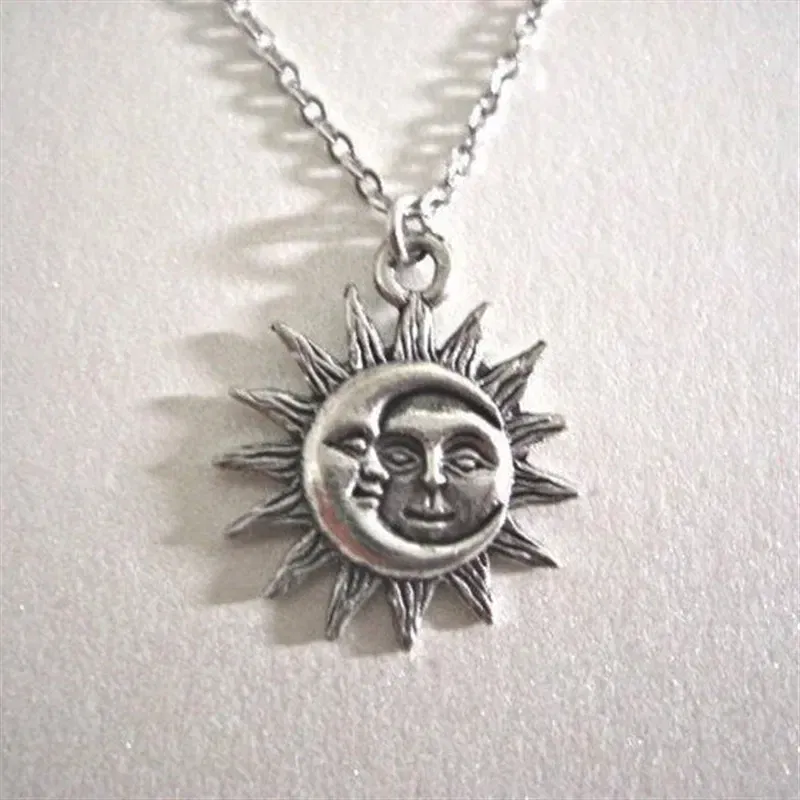 Metal Color: Silver Plated, Length: 45cm - New Sun and Moon Necklace Charm Celestial Jewelry Dainty Love Friendship Soulmate Statement Punk Pendant Gift Fashion Women Men