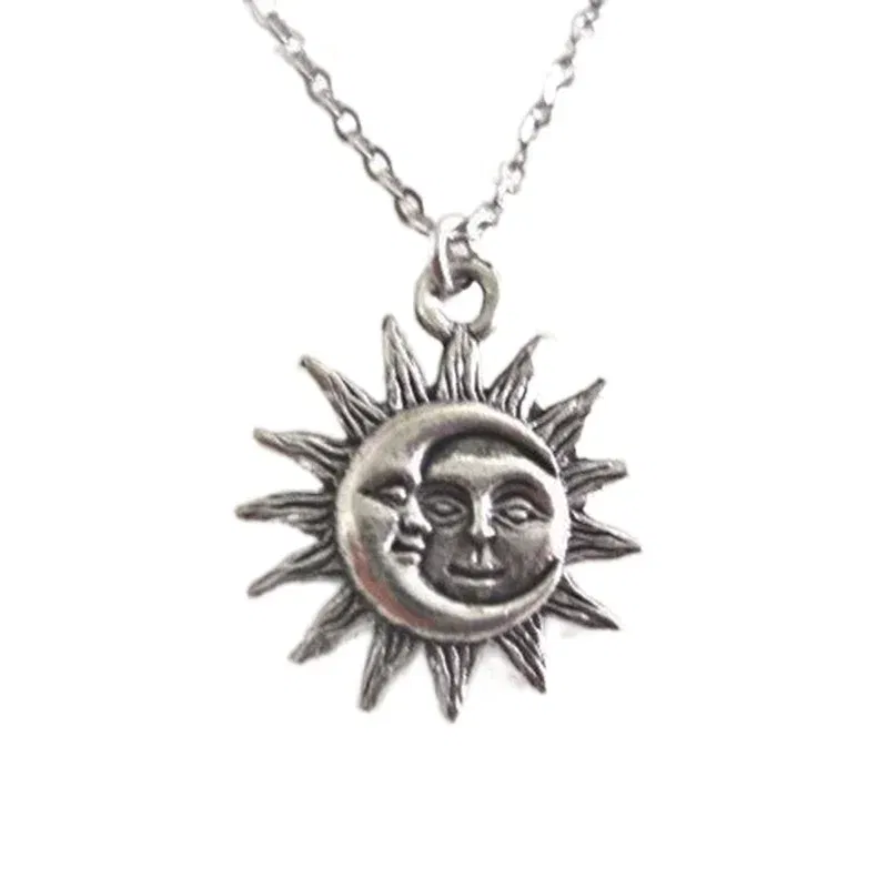 Metal Color: Silver Plated, Length: 45cm - New Sun and Moon Necklace Charm Celestial Jewelry Dainty Love Friendship Soulmate Statement Punk Pendant Gift Fashion Women Men