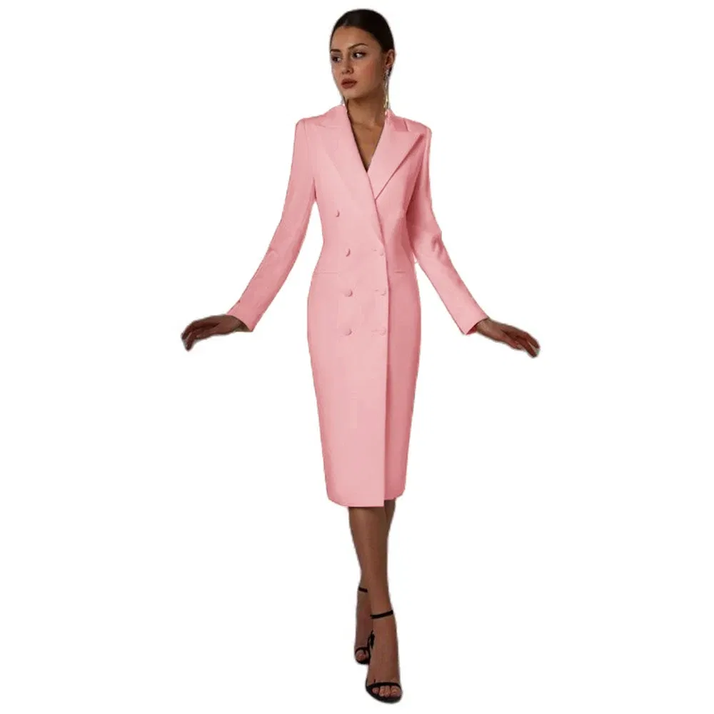 Color: Pink, Size: M - Women's Suit Long Blazer Double Breasted Jacket White Tuxedo Party Point Lapel Clothes спор?‚ивн?‹й кос?‚юм ?¶?µнск