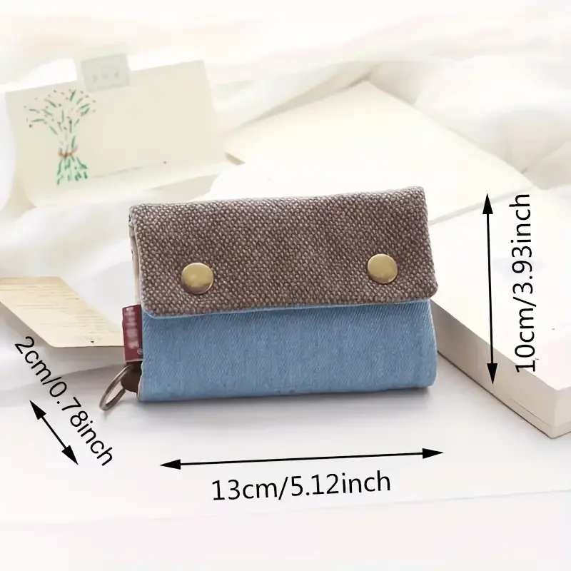 Color: Navy Blue - Handmade Three Fold Fabric Wallet Women Men Simple Short Zipper Purses for Teens Personality Multi-function Key Bag Card Holder