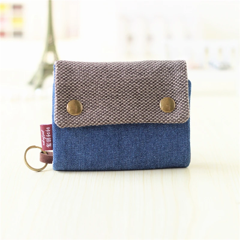 Color: Navy Blue - Handmade Three Fold Fabric Wallet Women Men Simple Short Zipper Purses for Teens Personality Multi-function Key Bag Card Holder