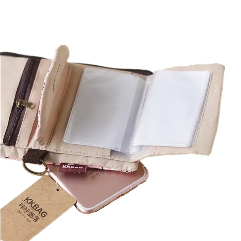 Color: Navy Blue - Handmade Three Fold Fabric Wallet Women Men Simple Short Zipper Purses for Teens Personality Multi-function Key Bag Card Holder